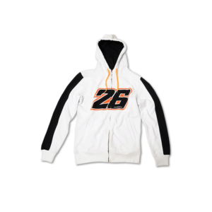 Pedrosa 26 White Large Mens Zip Fleece Hoodie