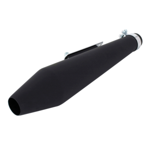 Universal Silencer 19″ Cone- Fixed Baffle 38<>45mm Id Bracket Matt Black Inc