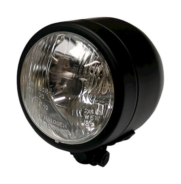 Universal Single Round Dominator Headlight (Matt Black Bottom Mount / H4 12V 60/55W)