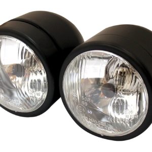 Universal Twin Round Dominator Headlight (Matt Black Side Mount / H4 12V 60/55W)