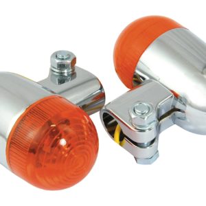 Bike It Round Clamp Type Indicators With Chrome Body And Amber Lens