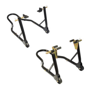 MotoGP Round Tubing Front And Rear Track Paddock Stand Set – Black